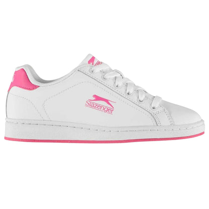 White-Cerise - Front - Slazenger Childrens-Kids Ash Leather Flat Trainers