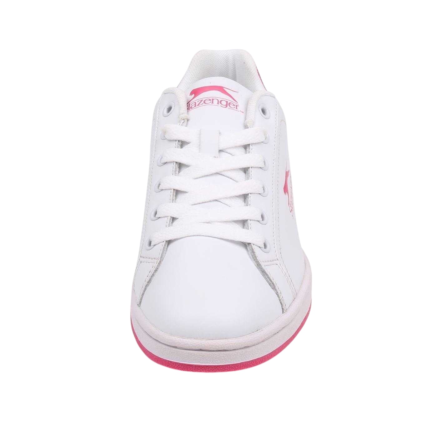 White-Cerise - Pack Shot - Slazenger Childrens-Kids Ash Leather Flat Trainers