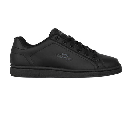 Black-Charcoal - Front - Slazenger Childrens-Kids Ash Leather Flat Trainers