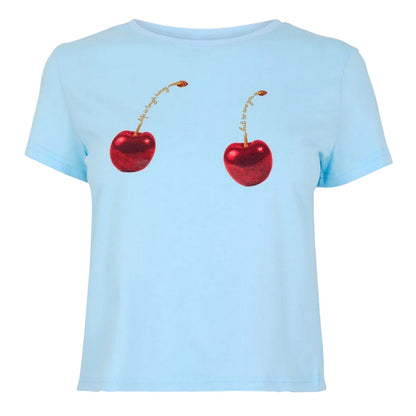 Blue - Front - Never Fully Dressed Womens-Ladies Cherry Crew Neck T-Shirt