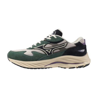 Green-White - Front - Mizuno Mens Wave Rider Beta Sportstyle Suede Trainers