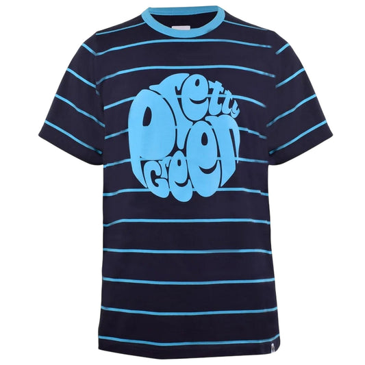 Blue - Front - Pretty Green Mens Striped Logo T-Shirt
