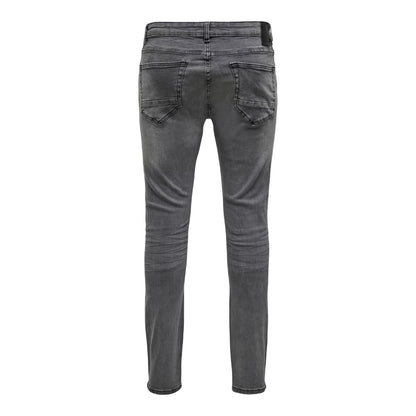 Grey Denim - Back - Only and Sons Mens Skinny Jeans