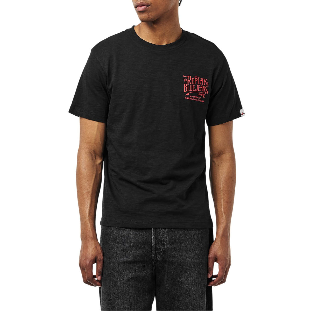Black - Side - Replay Mens Back Jeans Logo T-Shirt