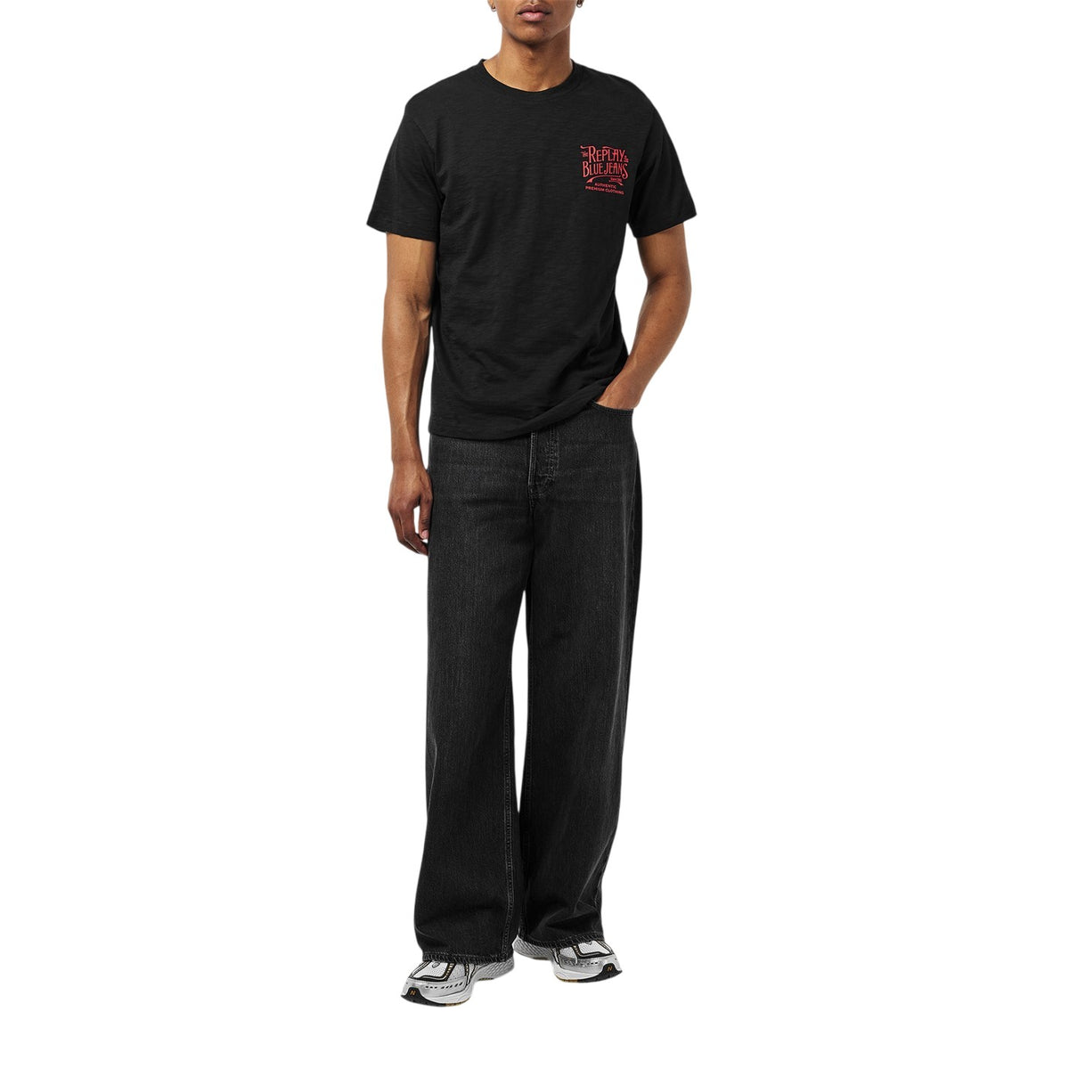 Black - Pack Shot - Replay Mens Back Jeans Logo T-Shirt