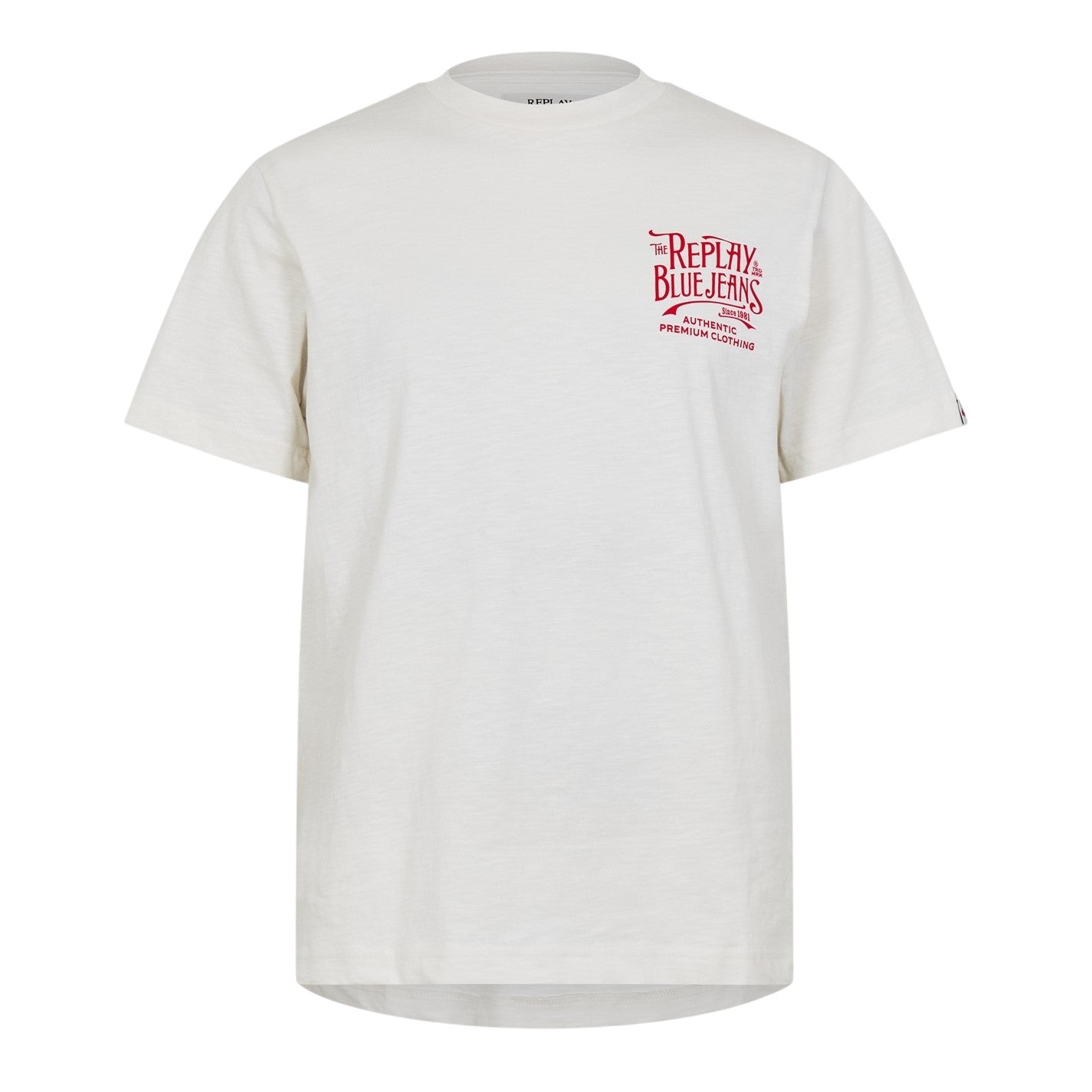 White - Front - Replay Mens Back Jeans Logo T-Shirt