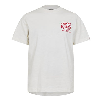 White - Front - Replay Mens Back Jeans Logo T-Shirt