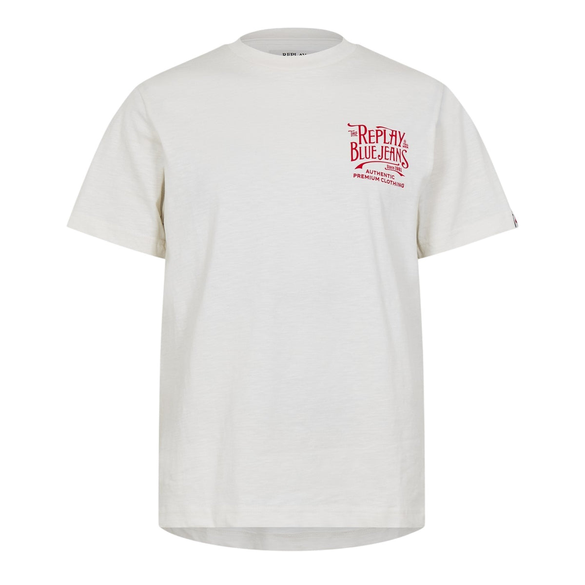 White - Front - Replay Mens Back Jeans Logo T-Shirt