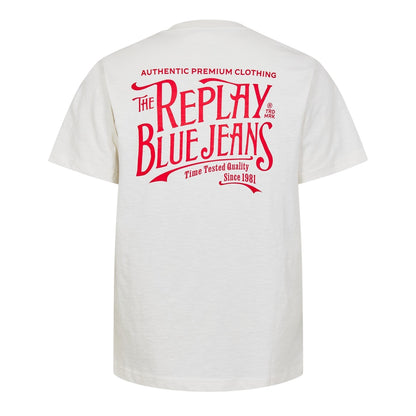 White - Back - Replay Mens Back Jeans Logo T-Shirt