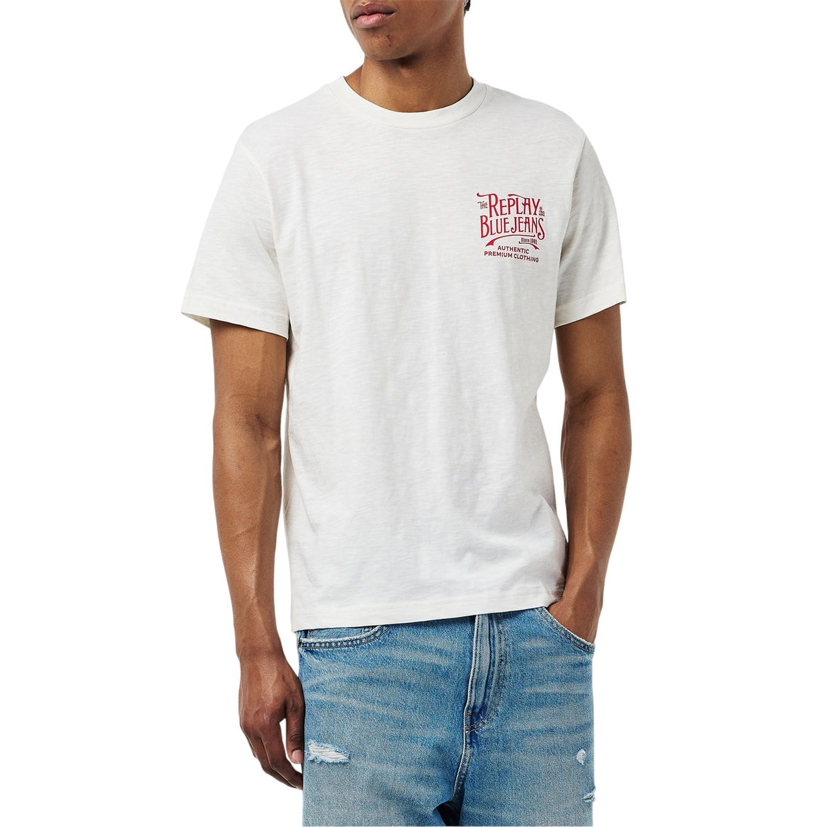 White - Side - Replay Mens Back Jeans Logo T-Shirt