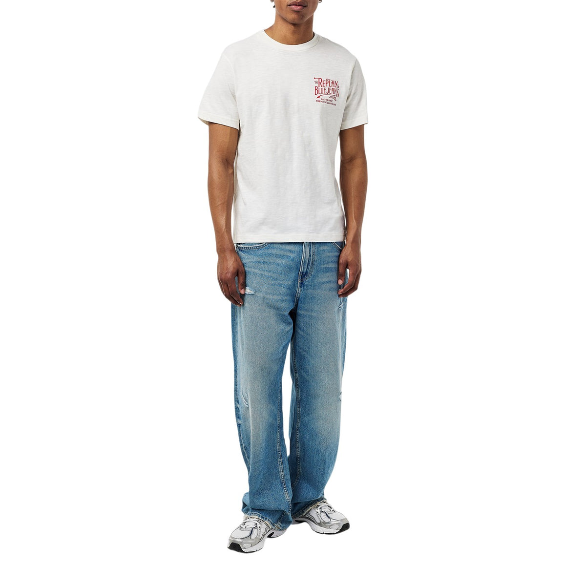 White - Pack Shot - Replay Mens Back Jeans Logo T-Shirt