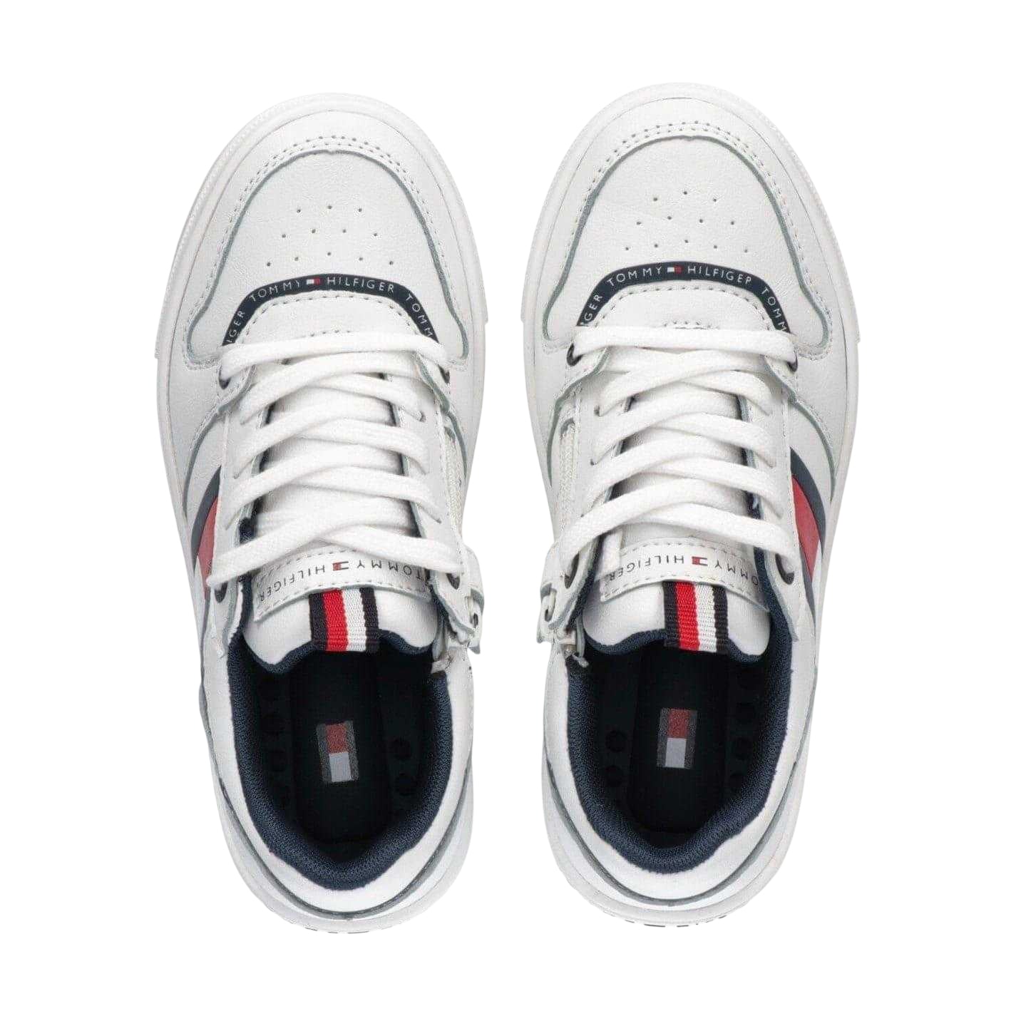 White - Back - Tommy Hilfiger Childrens-Kids Flag Flat Trainers