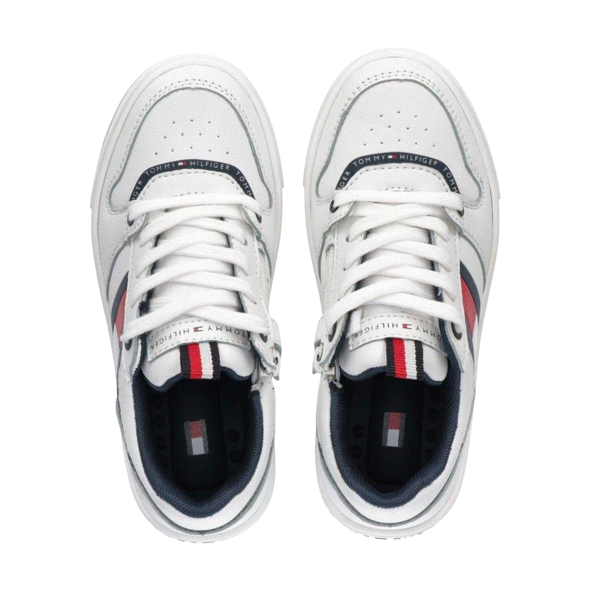 White - Back - Tommy Hilfiger Childrens-Kids Flag Flat Trainers
