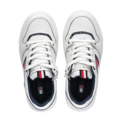 White - Back - Tommy Hilfiger Childrens-Kids Flag Flat Trainers