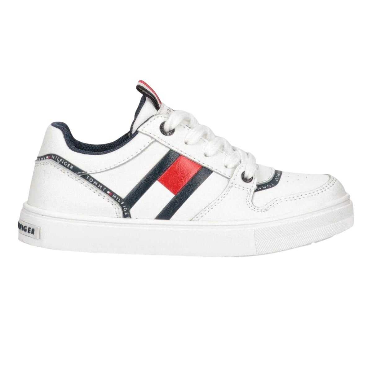 White - Front - Tommy Hilfiger Childrens-Kids Flag Flat Trainers
