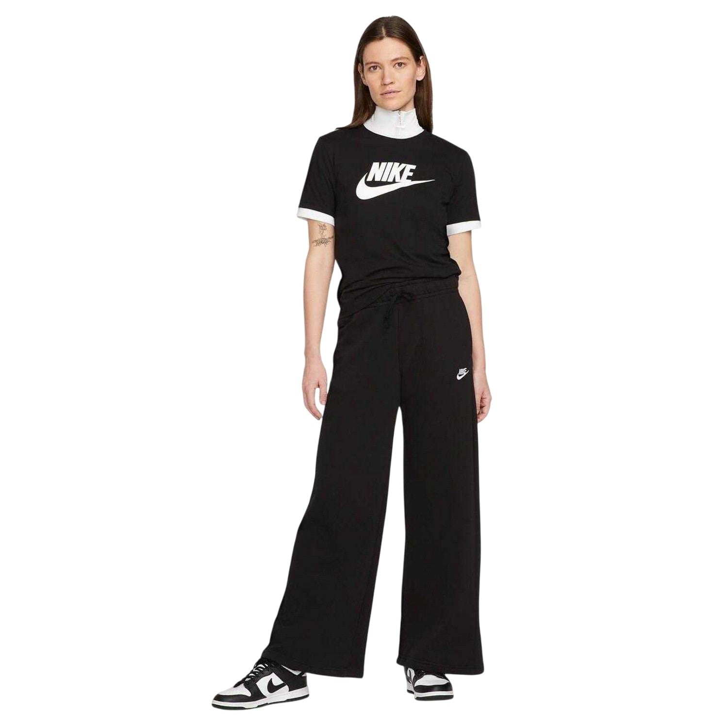Black - Side - Nike Womens-Ladies Futura Swoosh Crew Neck T-Shirt