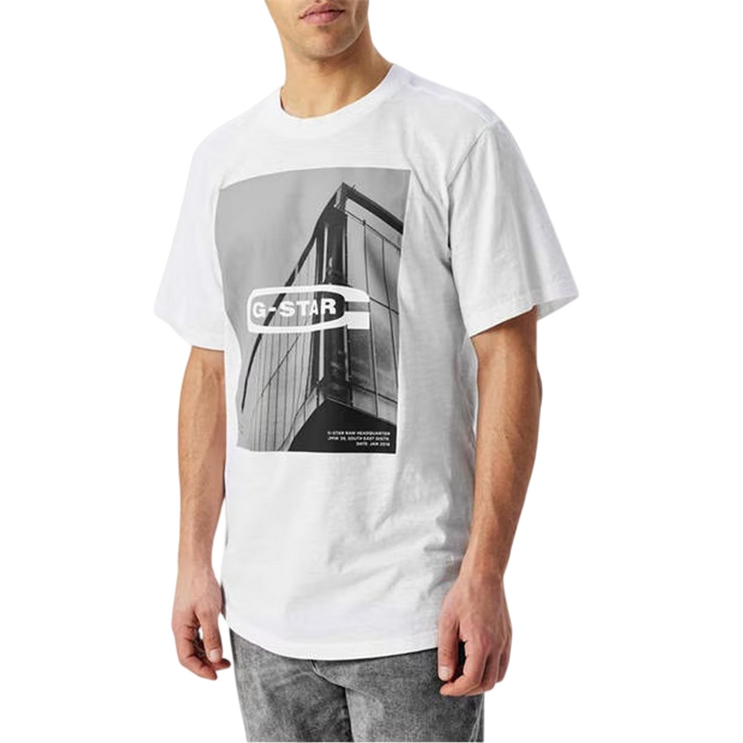 White - Side - G-Star Mens Graphic Print Drop Tail Relaxed Fit T-Shirt