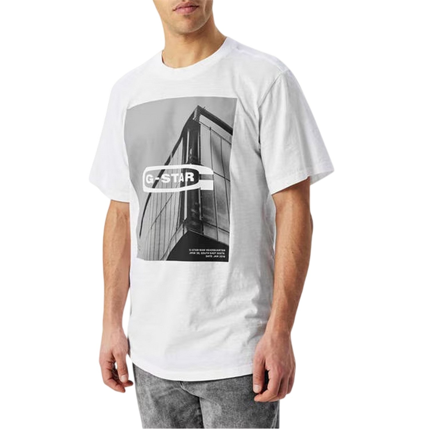 White - Side - G-Star Mens Graphic Print Drop Tail Relaxed Fit T-Shirt