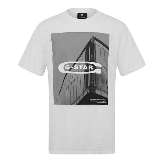 White - Front - G-Star Mens Graphic Print Drop Tail Relaxed Fit T-Shirt