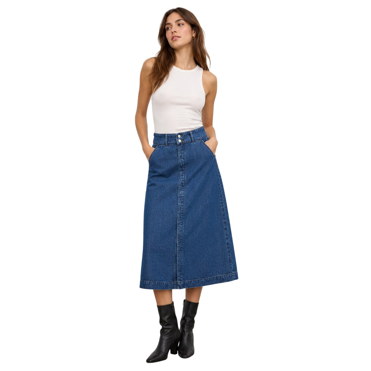 Medium Blue - Back - Vero Moda Womens-Ladies Denim Skirt