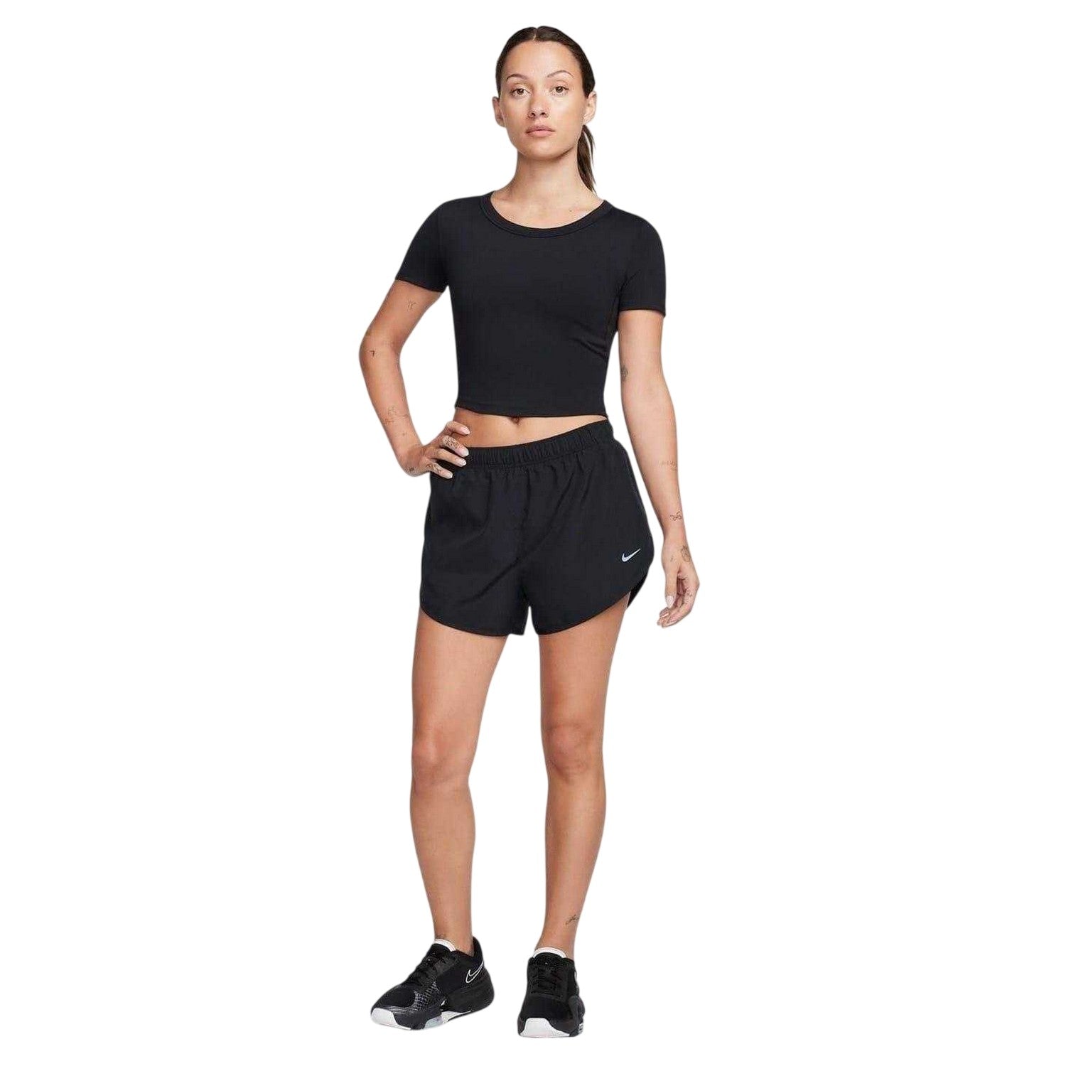 Black - Side - Nike Womens-Ladies Dri-FIT Slim Crop T-Shirt