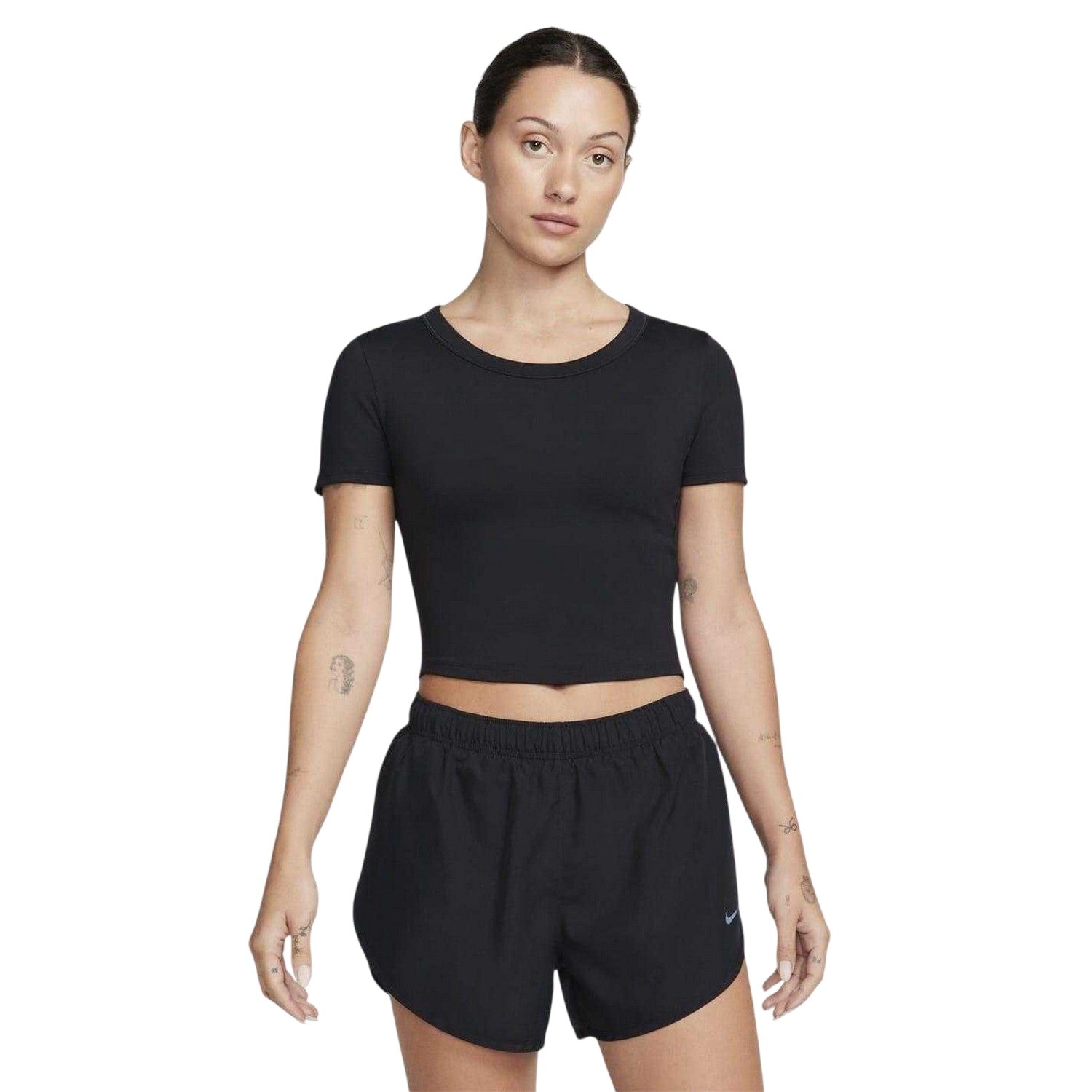 Black - Front - Nike Womens-Ladies Dri-FIT Slim Crop T-Shirt