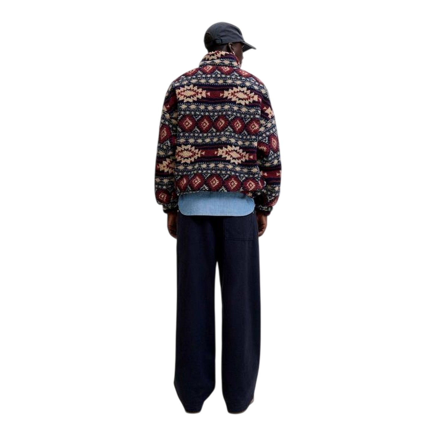 Navy Blazer - Back - Jack And Jones Mens Eddie Teddy Fleece Half Zip Sweatshirt
