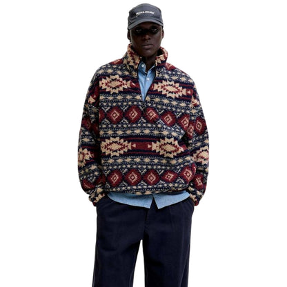 Navy Blazer - Side - Jack And Jones Mens Eddie Teddy Fleece Half Zip Sweatshirt