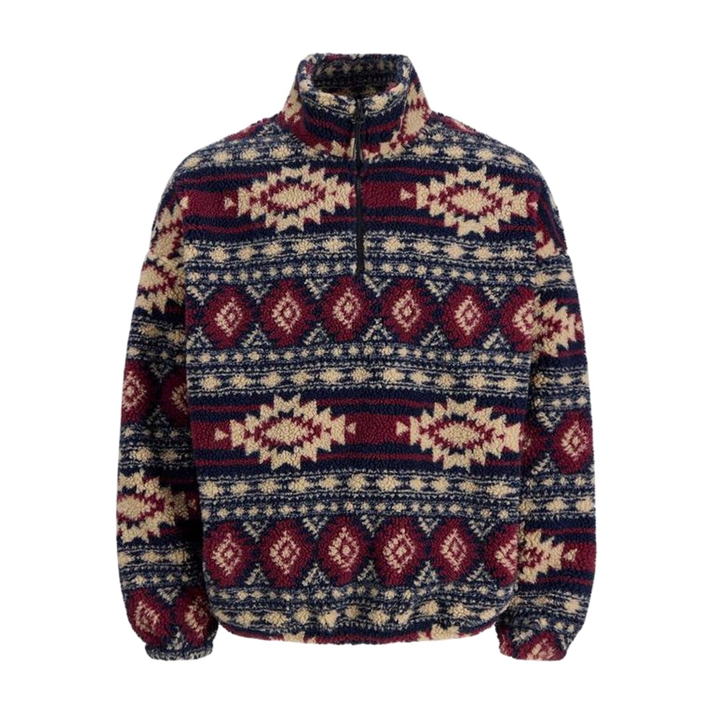 Navy Blazer - Front - Jack And Jones Mens Eddie Teddy Fleece Half Zip Sweatshirt
