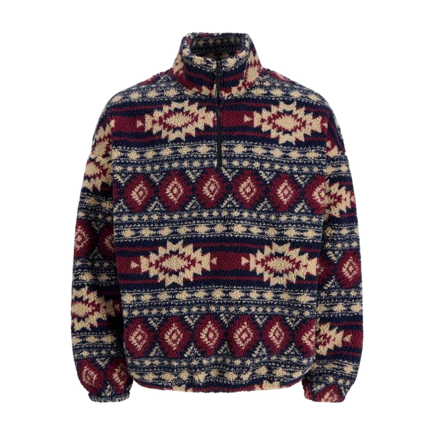 Navy Blazer - Front - Jack And Jones Mens Eddie Teddy Fleece Half Zip Sweatshirt