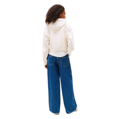Antique White - Back - Tommy Jeans Womens-Ladies Varsity Crop Hoodie