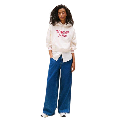 Antique White - Side - Tommy Jeans Womens-Ladies Varsity Crop Hoodie