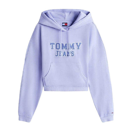 Vintage-Iris - Front - Tommy Jeans Womens-Ladies Varsity Crop Hoodie