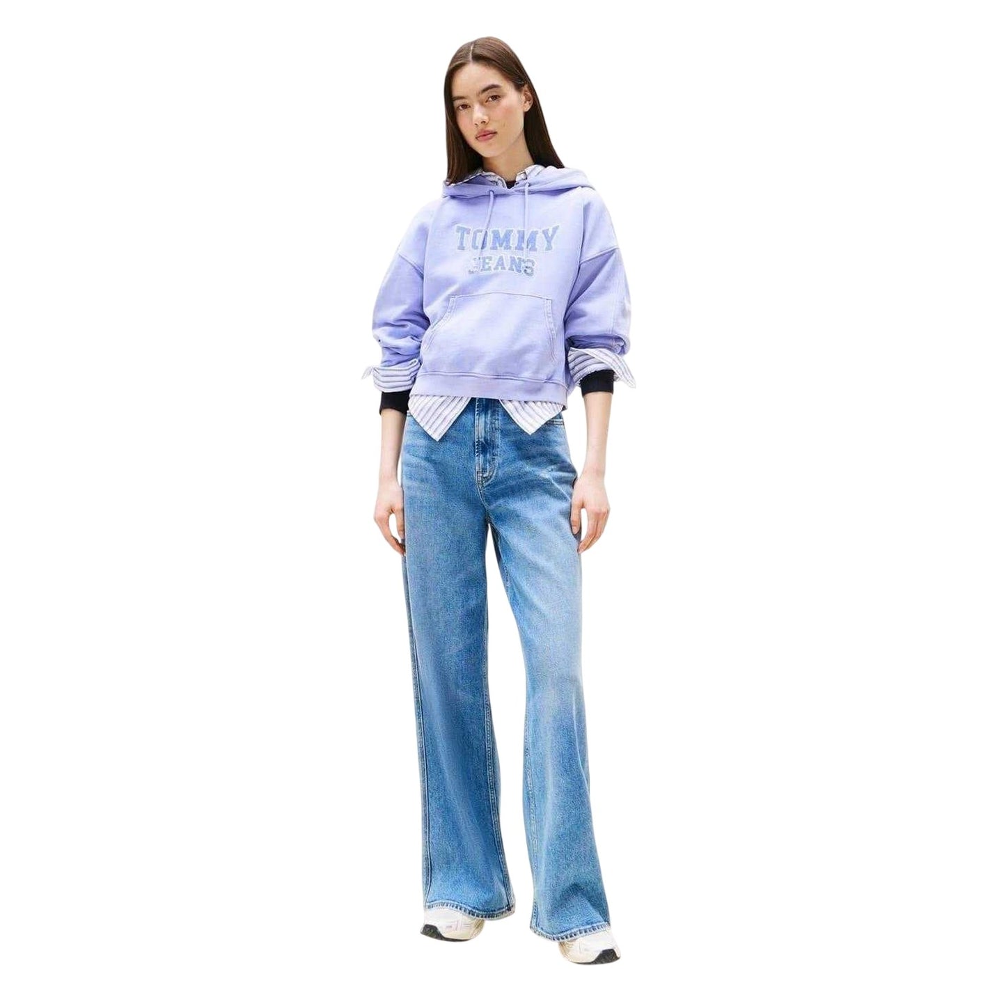 Vintage-Iris - Side - Tommy Jeans Womens-Ladies Varsity Crop Hoodie
