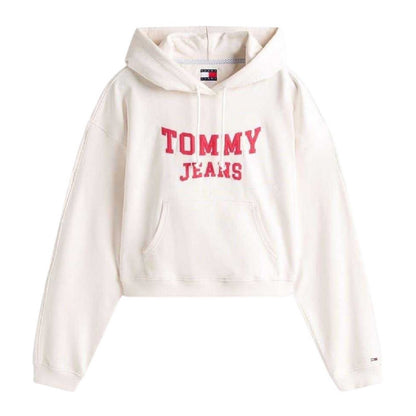 Antique White - Front - Tommy Jeans Womens-Ladies Varsity Crop Hoodie