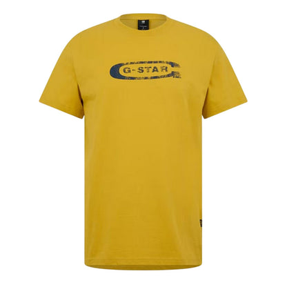 Lemon Yellow - Front - G-Star Mens Distressed Logo Regular T-Shirt