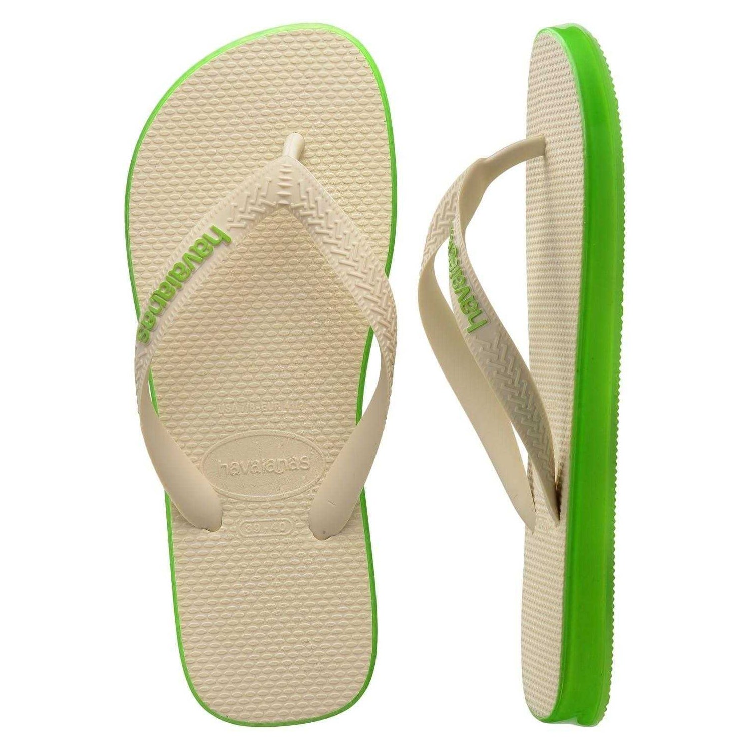 Beige-Green - Side - Havaianas Unisex Adult Rubber Thong Strap Flat Flip Flops