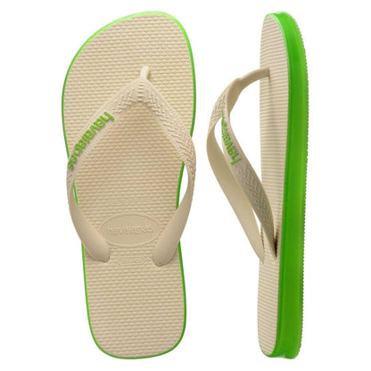 Beige-Green - Side - Havaianas Unisex Adult Rubber Thong Strap Flat Flip Flops