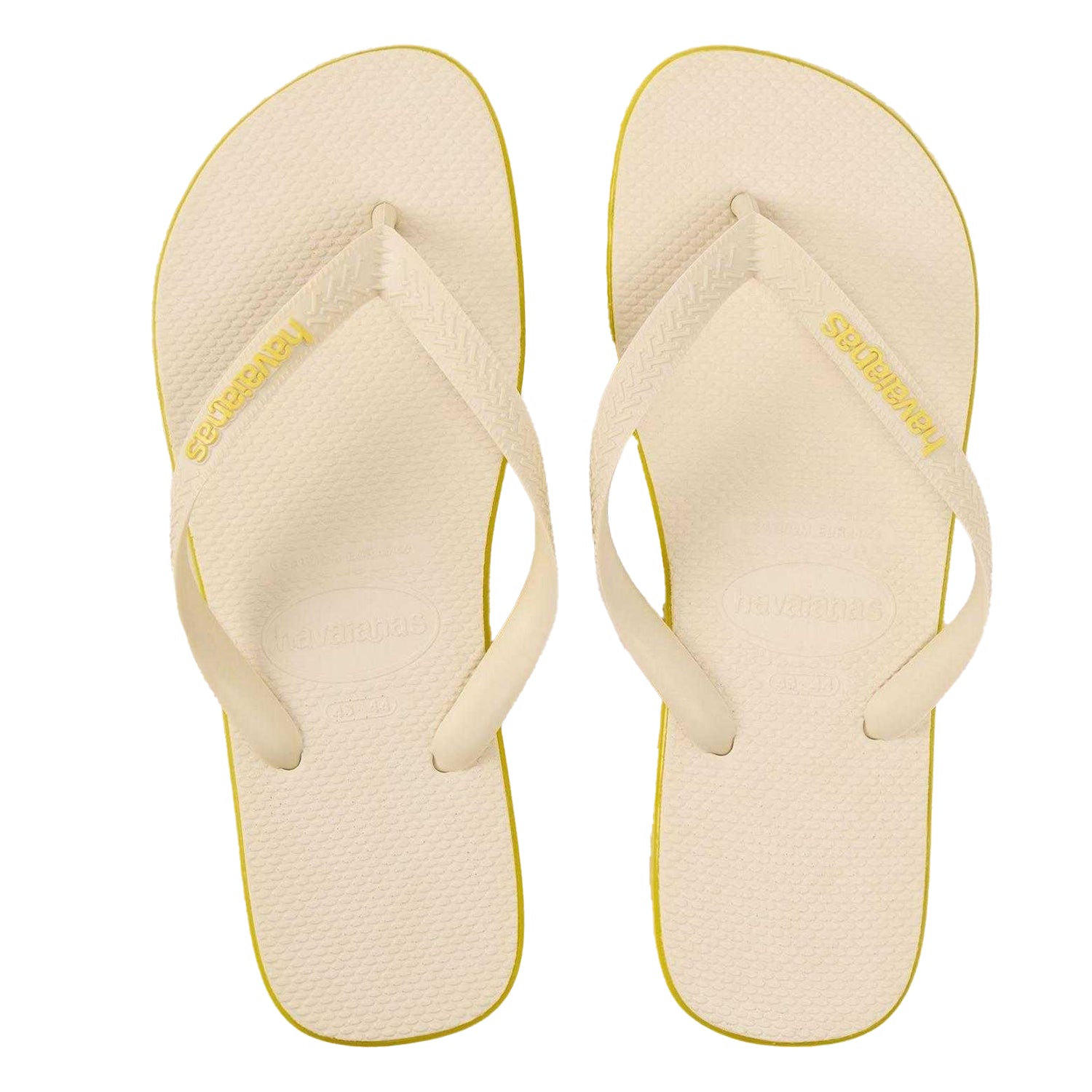 Beige-Yellow - Side - Havaianas Unisex Adult Rubber Thong Strap Flat Flip Flops