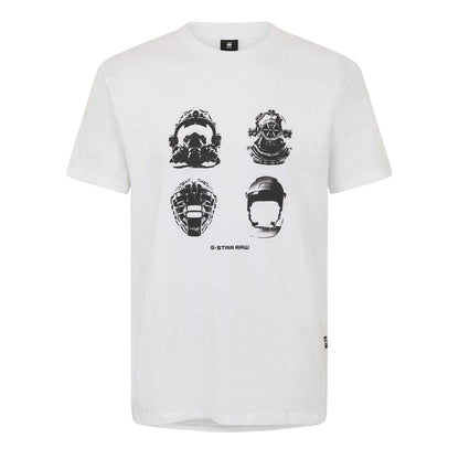 White - Front - G-Star Mens Helmet Cotton T-Shirt
