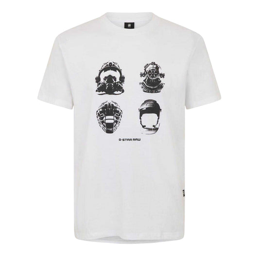 White - Front - G-Star Mens Helmet Cotton T-Shirt