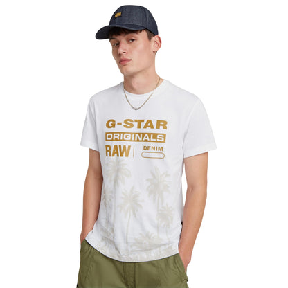 White - Front - G-Star Mens Palm Tree Regular T-Shirt