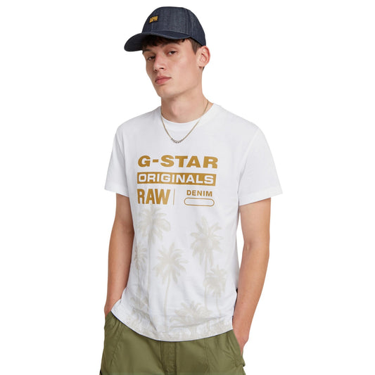White - Front - G-Star Mens Palm Tree Regular T-Shirt