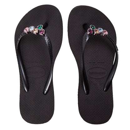 Black - Side - Havaianas Womens-Ladies Embellished Platform Flip Flops