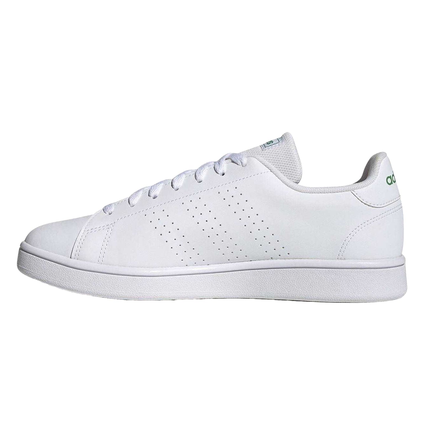 White-Green - Side - Adidas Mens Advantage Base Flat Trainers