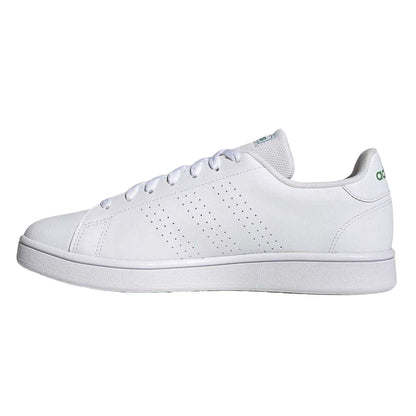 White-Green - Side - Adidas Mens Advantage Base Flat Trainers