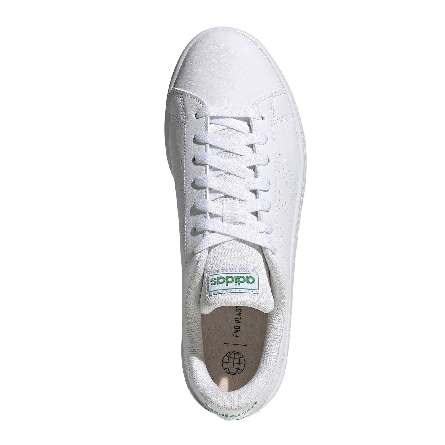 White-Green - Lifestyle - Adidas Mens Advantage Base Flat Trainers
