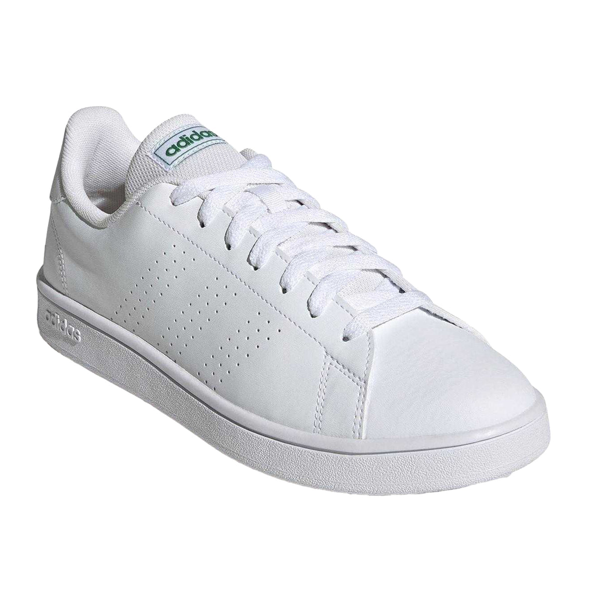 White-Green - Pack Shot - Adidas Mens Advantage Base Flat Trainers