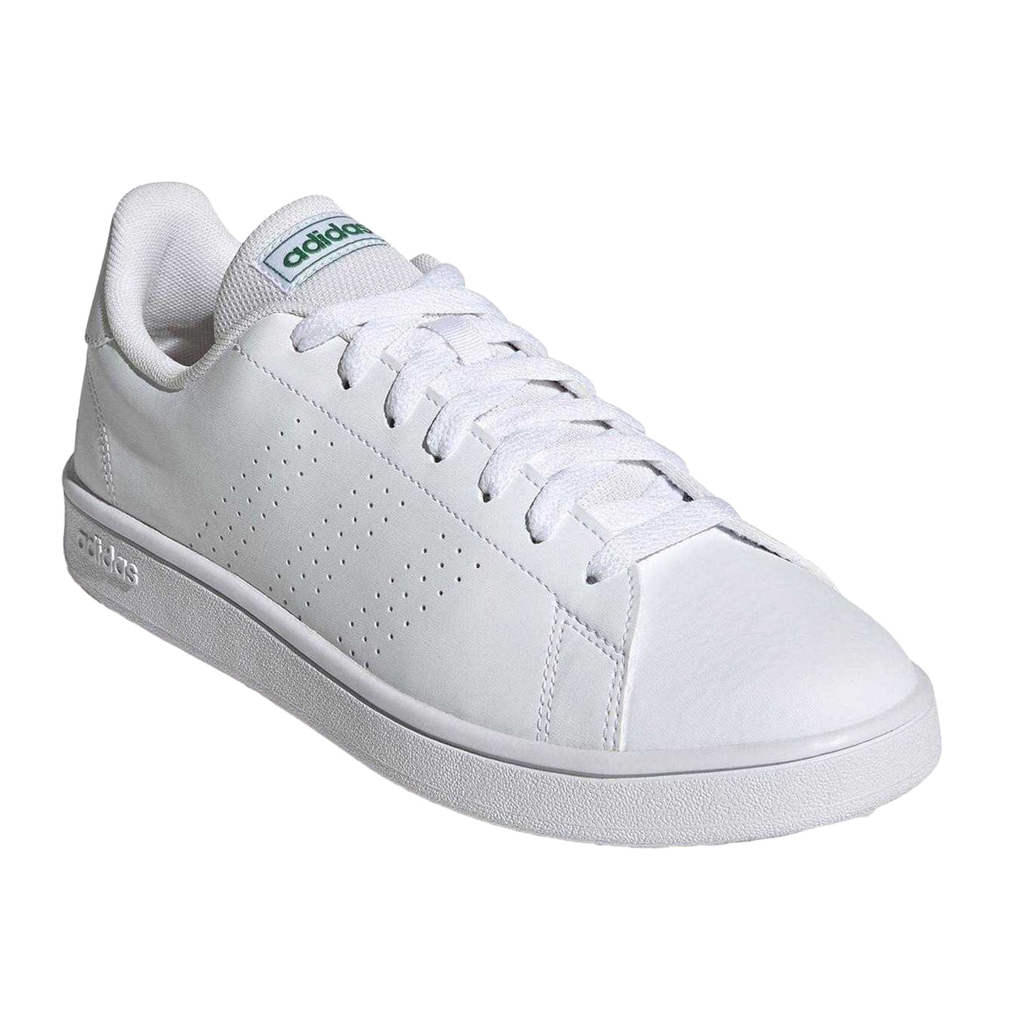 White-Green - Pack Shot - Adidas Mens Advantage Base Flat Trainers