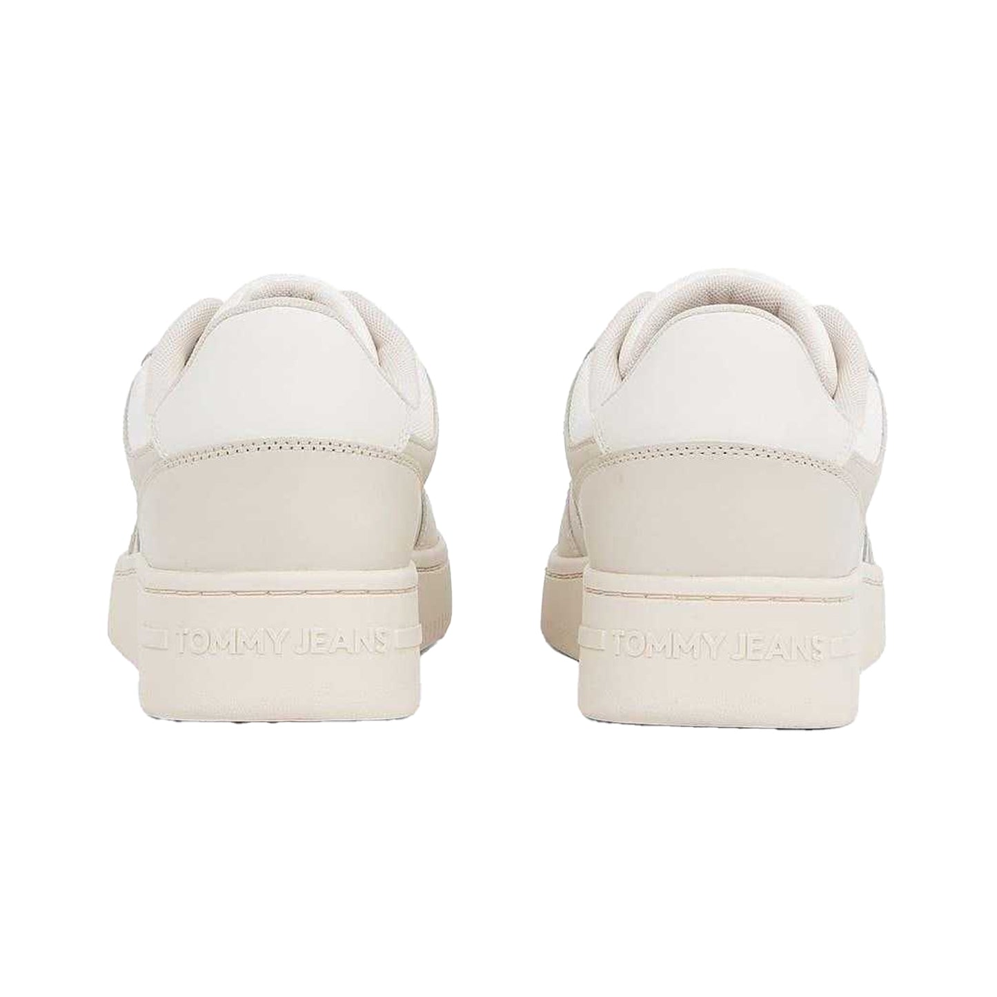 Ivory-Off White - Back - Tommy Jeans Mens Leather Basketball Cupsole Trainers